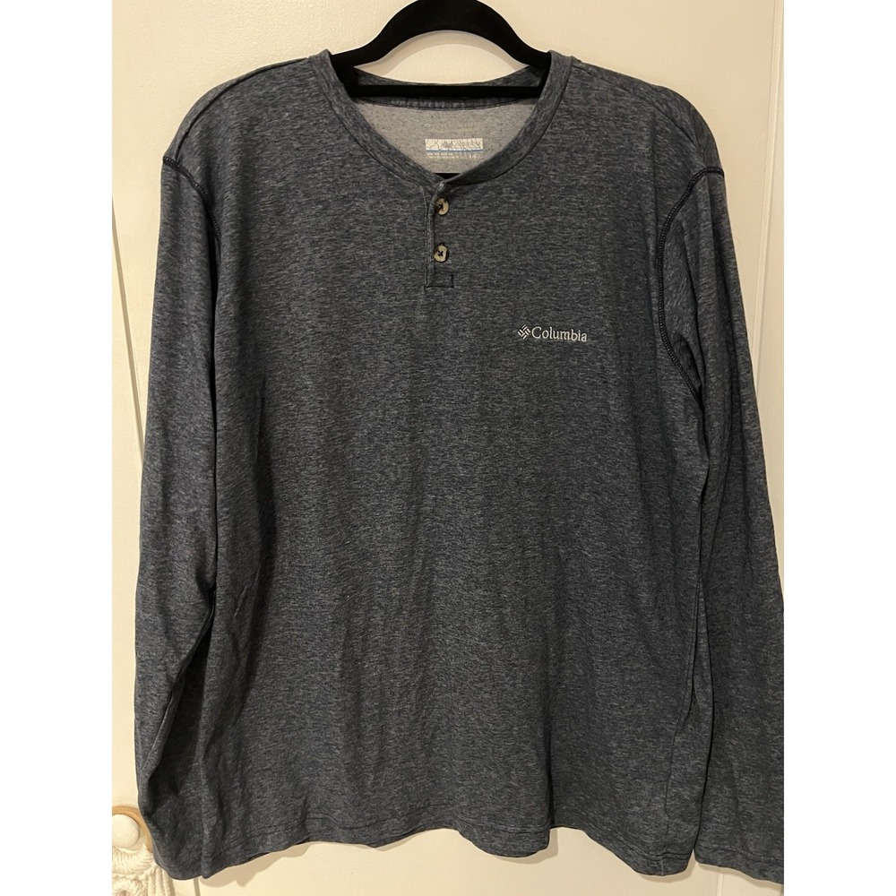 Columbia Shirt Men's L Blue Thisletown Park Henley Hiking Layer‎ Button Up